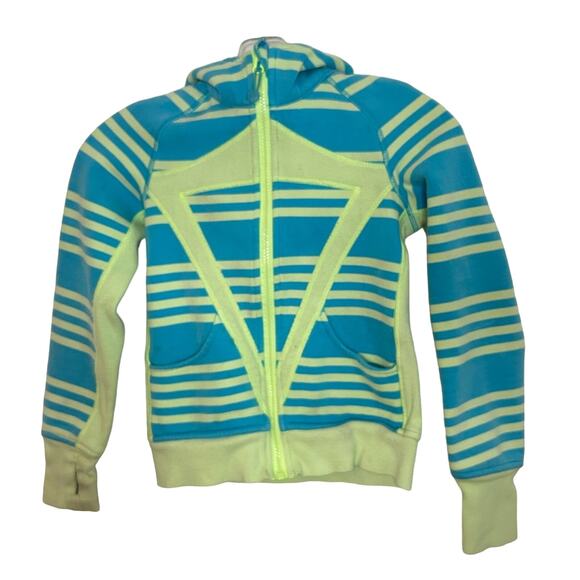 Ivivva Iviva Remix Scuba Hoodie Jacket Green Blue full zip 6 Girls - Picture 1 of 6